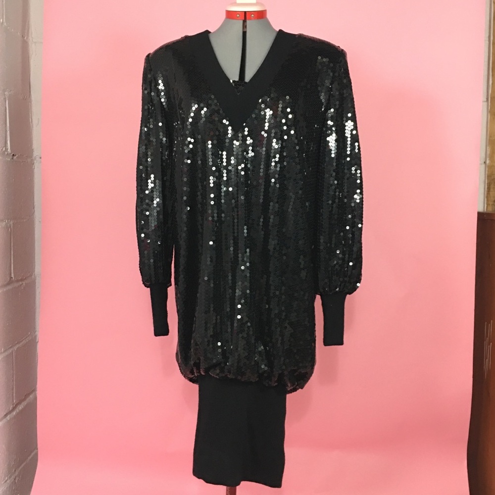 Size 14 Vintage Black Sequined Cocoon Dress